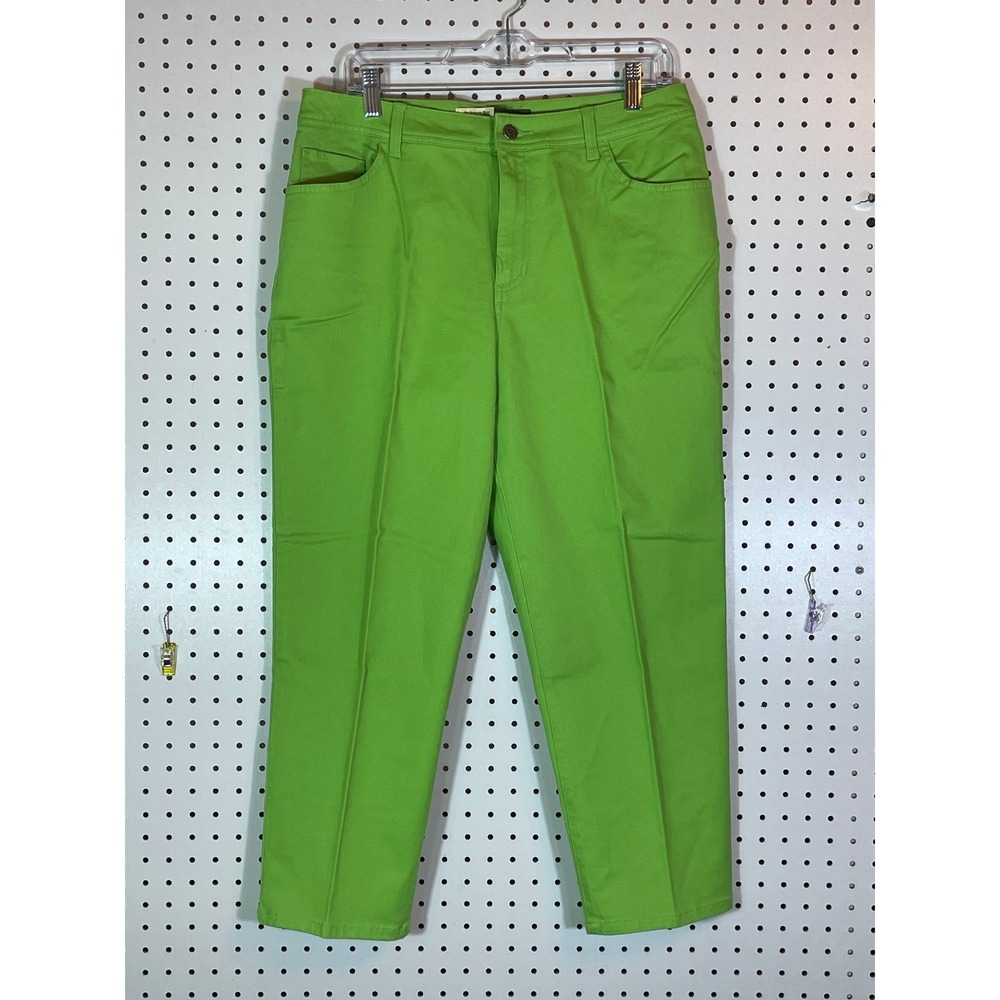 St. John's Bay Lime Green Stretch Straight Leg Pants Womens 12 Casual Cotton